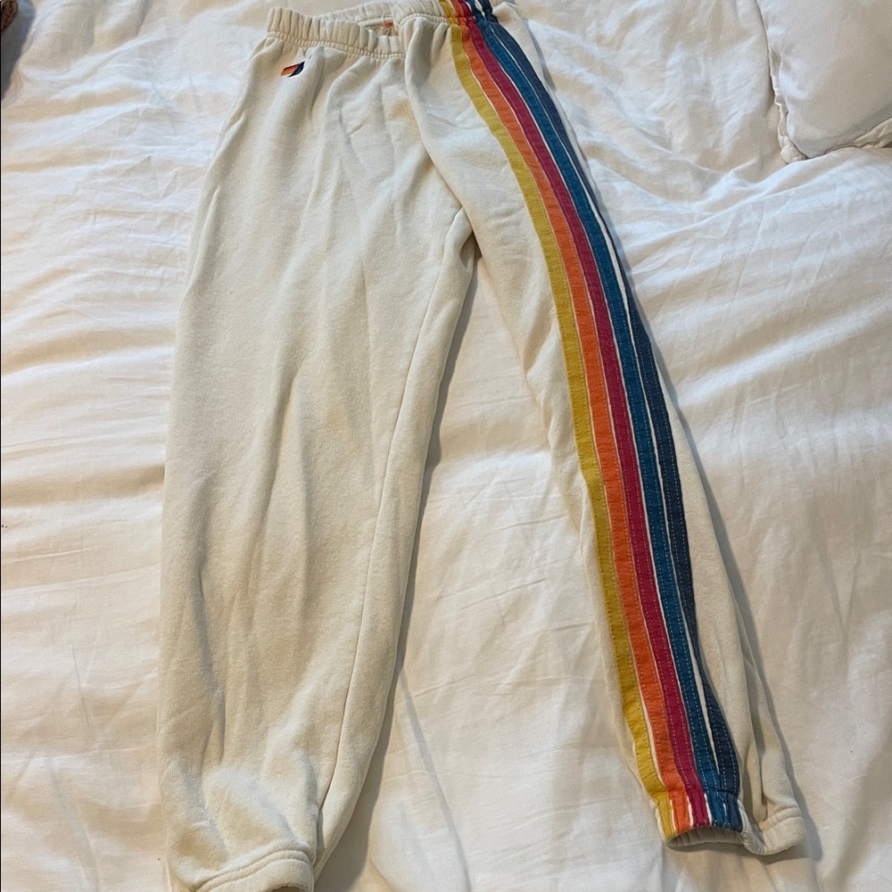 Women’s Aviator Nation Cream Sweatpants with Rainbow Stripe